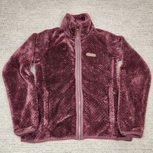 Columbia Waffle Grid Fleece Zip Jacket Women Small Maroon Deep Purple Fuzzy Soft